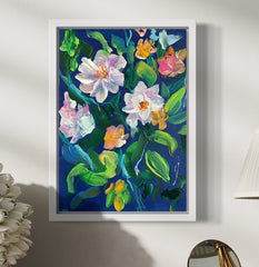 'Dark Blue Abstract Flowers' art by Marta Hutt