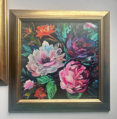 'Heritage Flowers' FRAMED ART PRINT by Marta Hutt (26 x 26 cm gold frame)