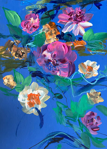 'Royal Blue Abstract Flowers' art by Marta Hutt