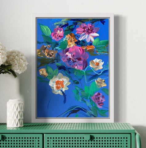 'Royal Blue Abstract Flowers' art by Marta Hutt